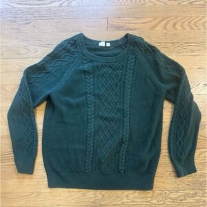 Gap Women Green Cable Knit Sweater Size XL Crewneck Long Sleeve Pullover